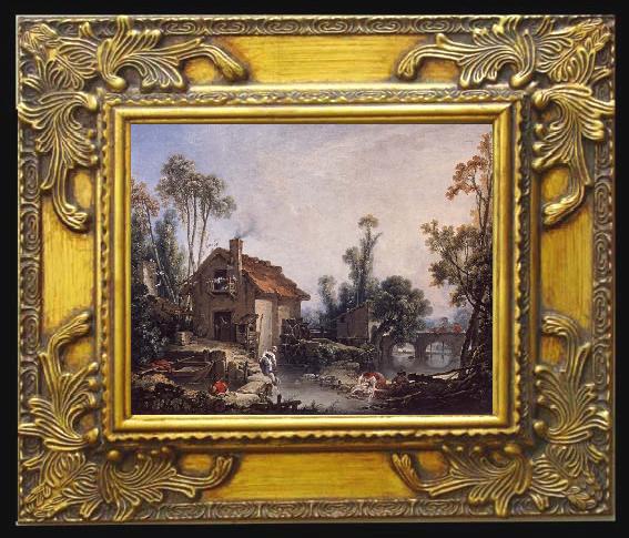 framed  Francois Boucher Landscape with a Watermill, Ta070
